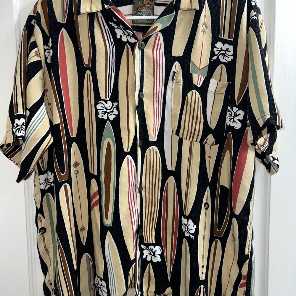 Vintage Pineapple Connections Hawaiian Aloha Shirt Rayon Surfboard Print Size M